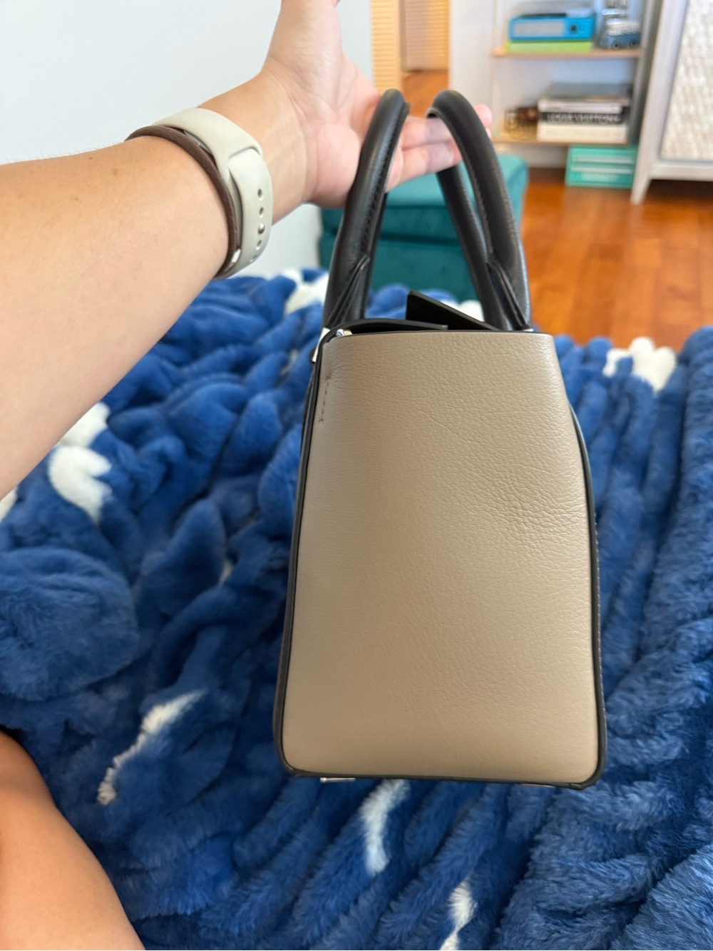 Michael Kors Collection Taupe and Black Leather Satchel - Picture 3 of 9